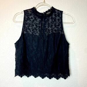 FOREVER 21 High Neck Black Lace Sleeveless Blouse w/Gold Zipper Size L